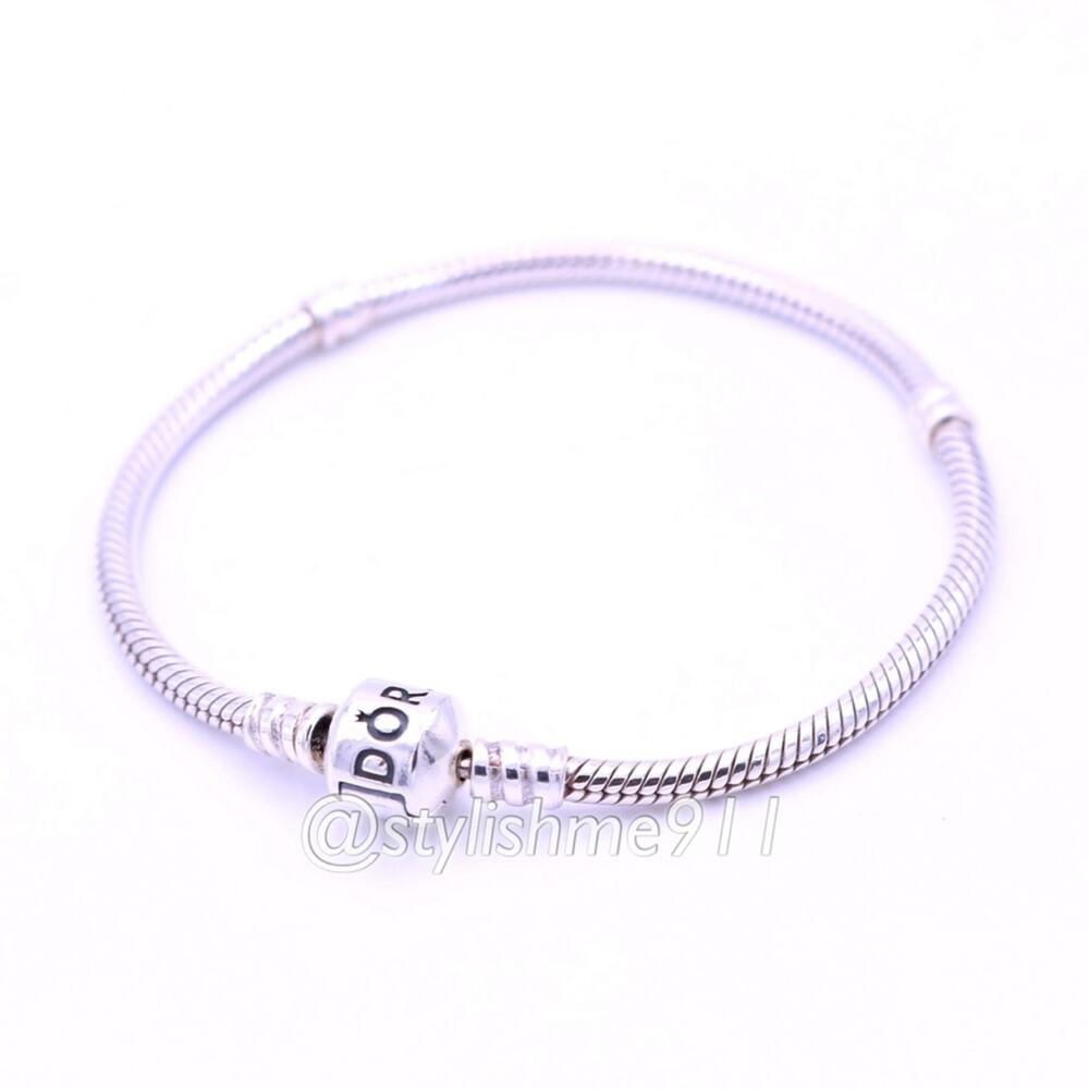 Authentic PANDORA Moments Sterling Silver Barrel Clasp Charm Bracelet